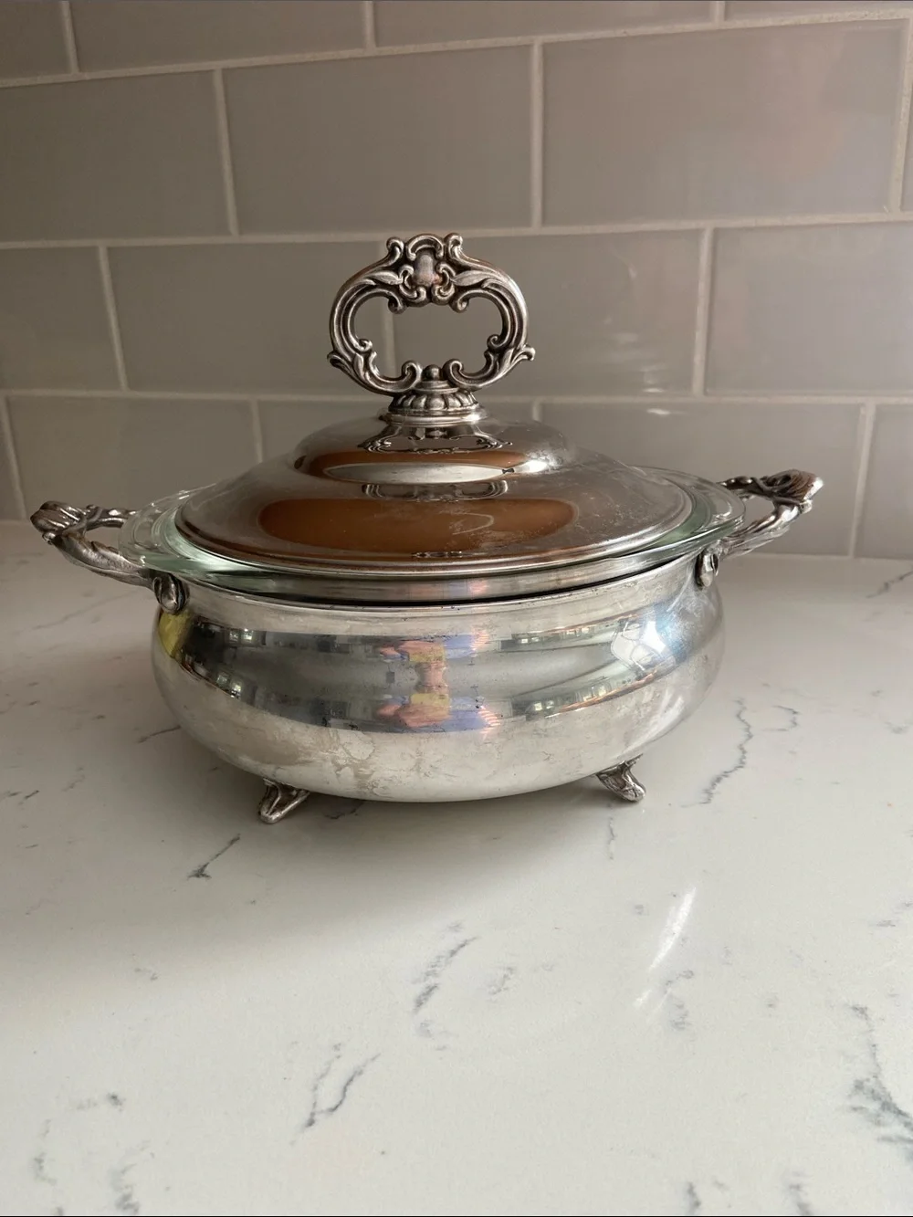 Vintage English Silver Mfg Corp Silverplate Casserole Glass Insert
